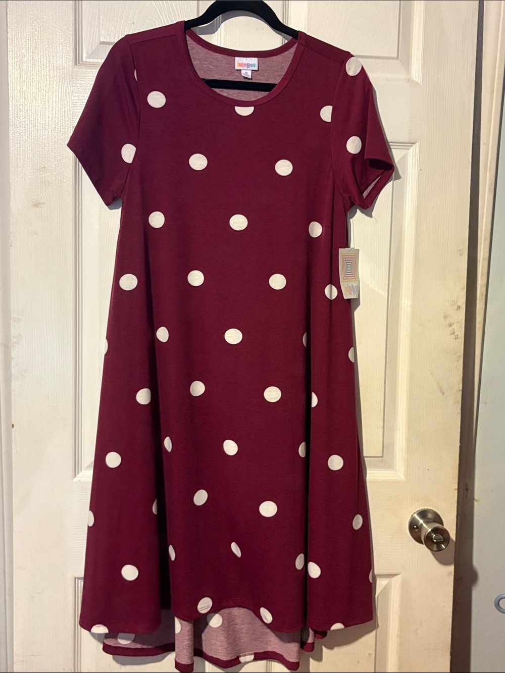 LuLaRoe Burgundy Dress with White Polka Dots